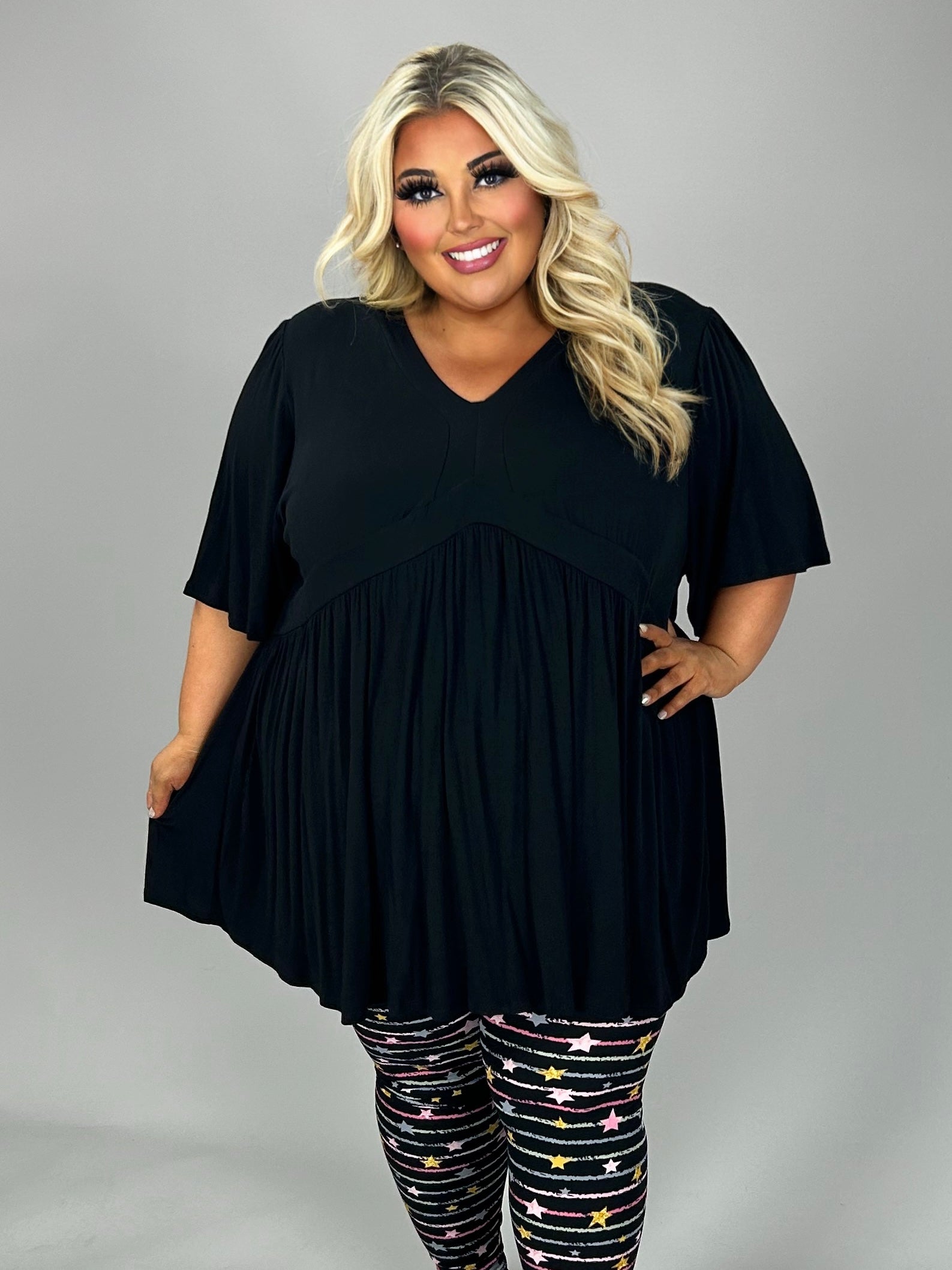 Catching Glances V-Neck Babydoll Tunic for Women