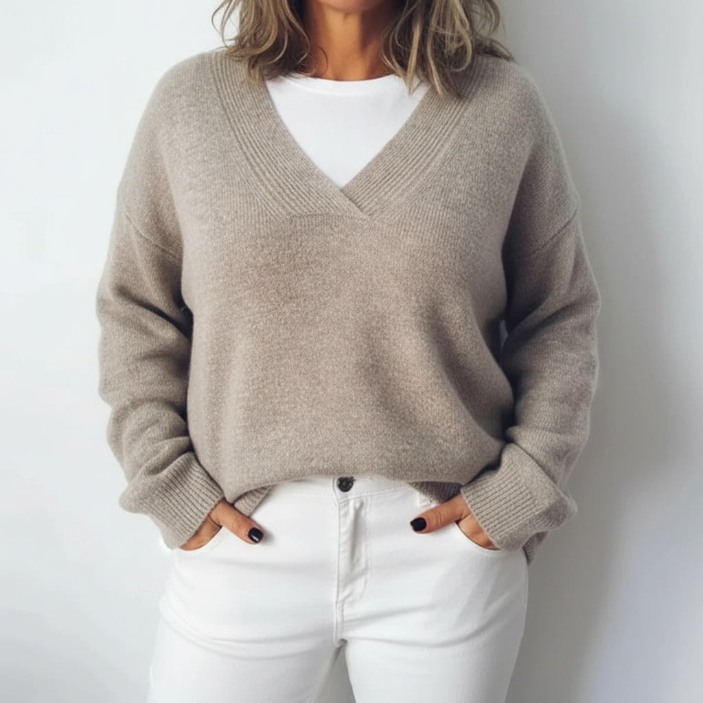 Plus Size Women's Elegant V-Neck Oversized Knit Sweater