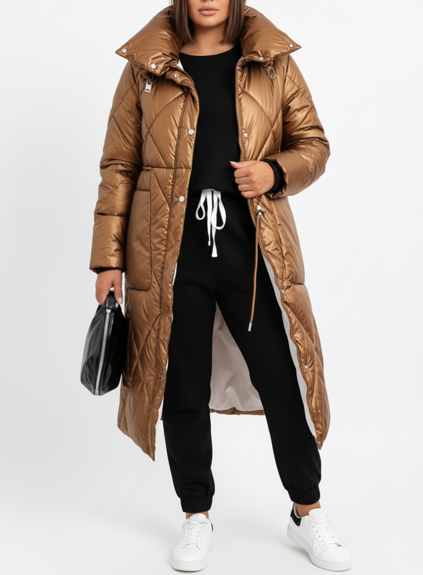 Grace - Elegant Long Puffer Jacket for Plus Size Women with Stand-Up Collar