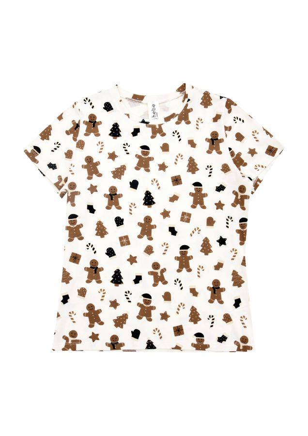 Festive Gingerbread Print Christmas T-Shirt for Women - gallery