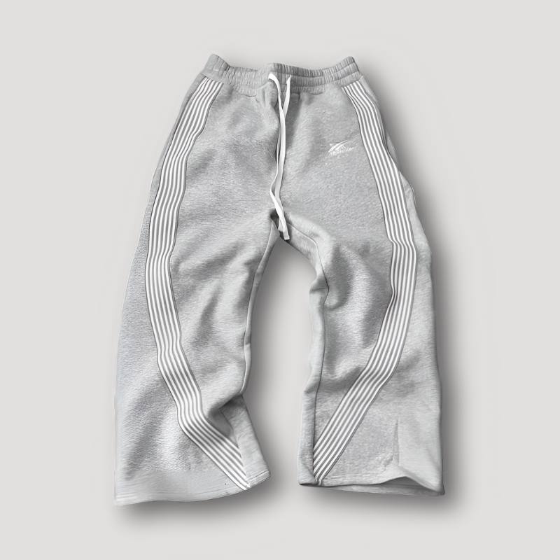 White Stripes Patchwork Baggy Sweatpants Gray Trousers for Women