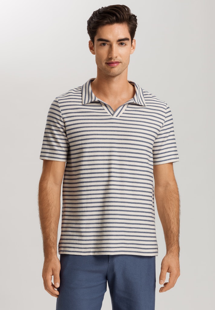 Loungy Summer V-Neck Shirt in Deep Breeze Stripe for Women - gallery