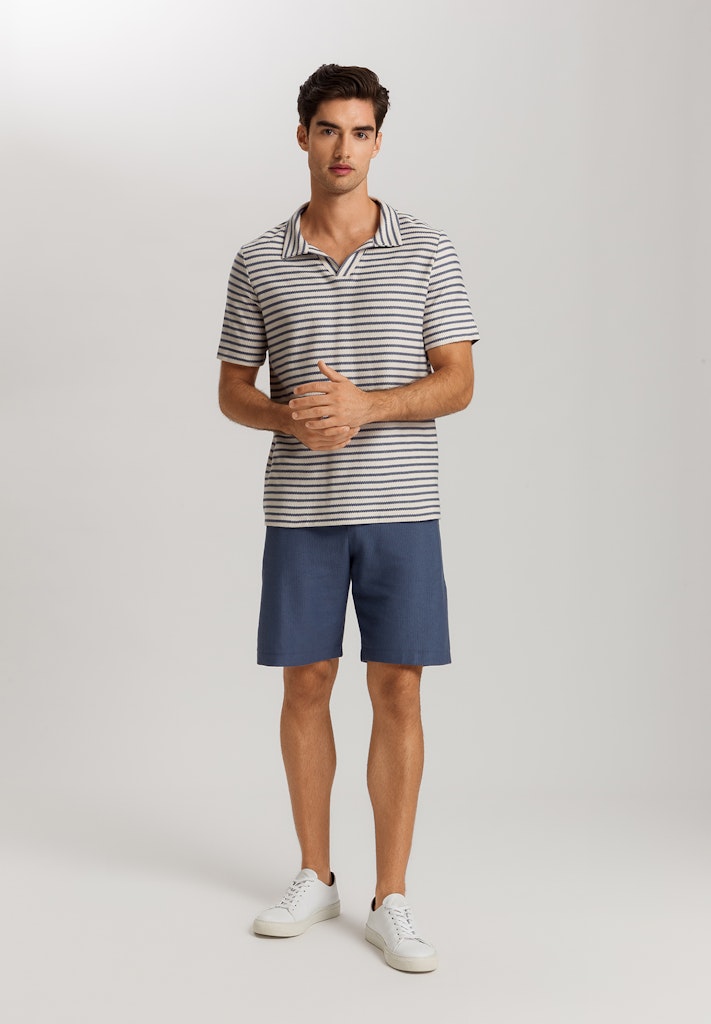 Loungy Summer V-Neck Shirt in Deep Breeze Stripe for Women