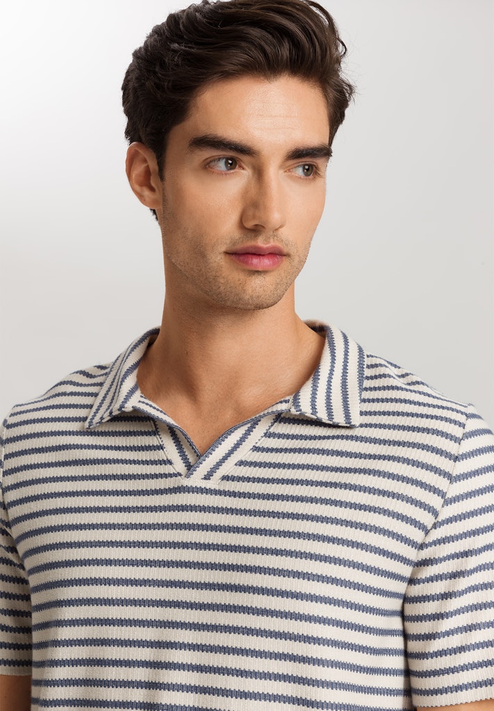 Loungy Summer V-Neck Shirt in Deep Breeze Stripe for Women - gallery