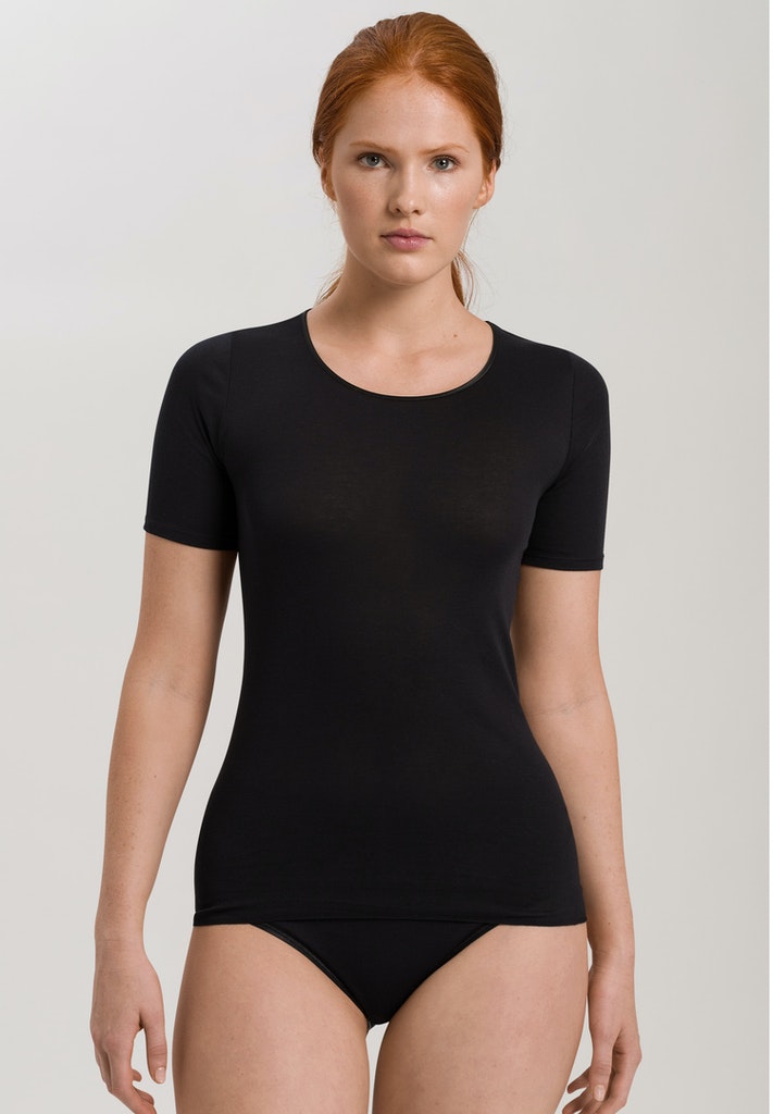 Cotton Seamless Short Sleeved Top in Black