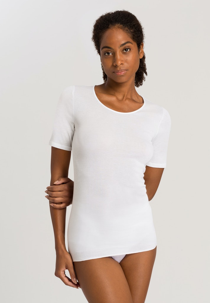 Cotton Seamless Short Sleeved Top in White