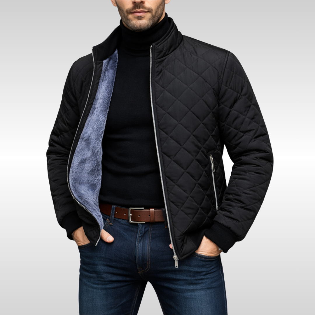 Classic Warm Quilted Winter Jacket for Men - Black