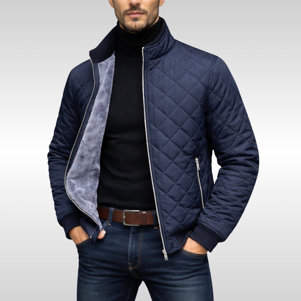 Classic Warm Quilted Winter Jacket for Men - Navy Blue