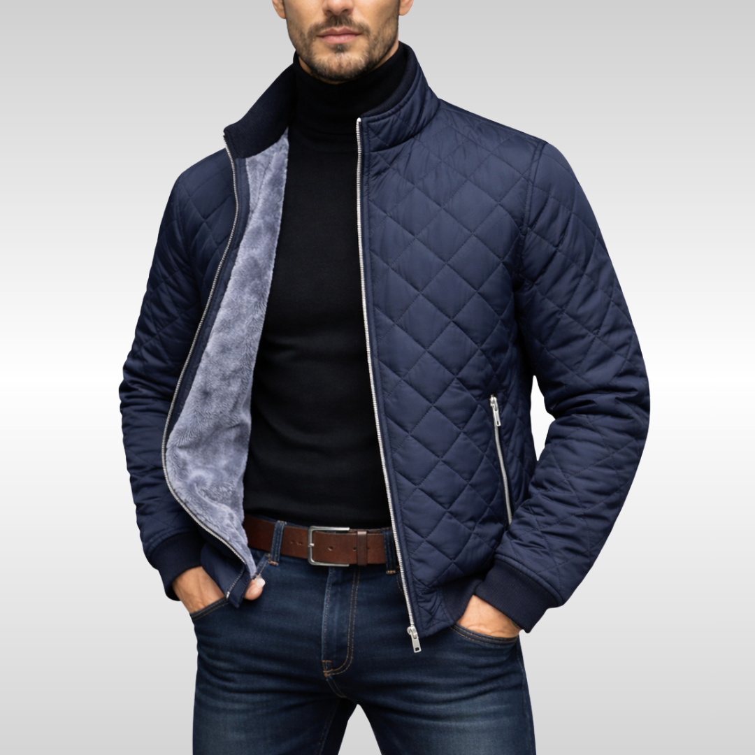 Classic Warm Quilted Winter Jacket for Men - Navy Blue