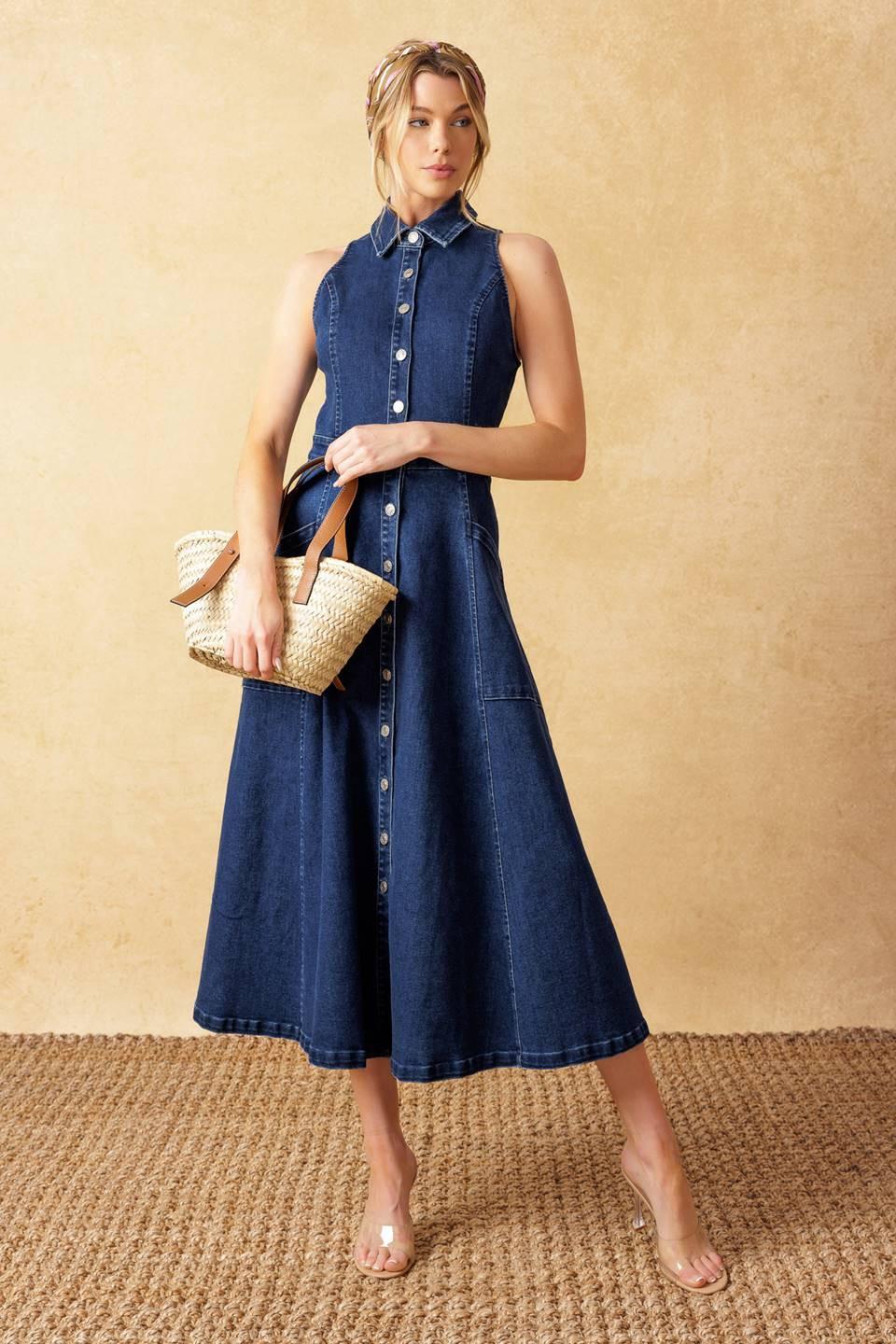 COOL GIRL DENIM MIDI DRESS — gallery