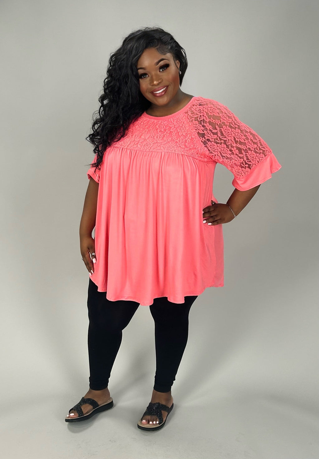 Coral Floral Lace Babydoll Tunic for Women - gallery