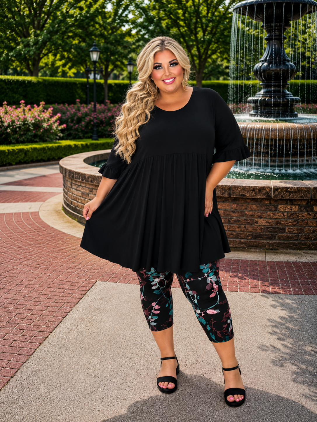 Curvy Is My Fav Babydoll Ruffle Sleeve Tunic for Women