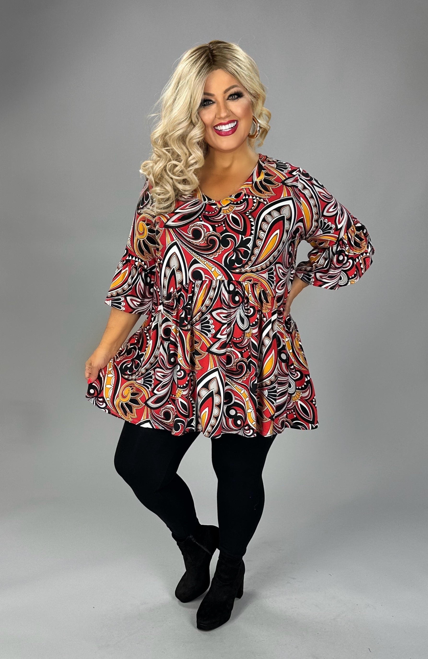 Paisley Babydoll V-Neck Top for Women - gallery