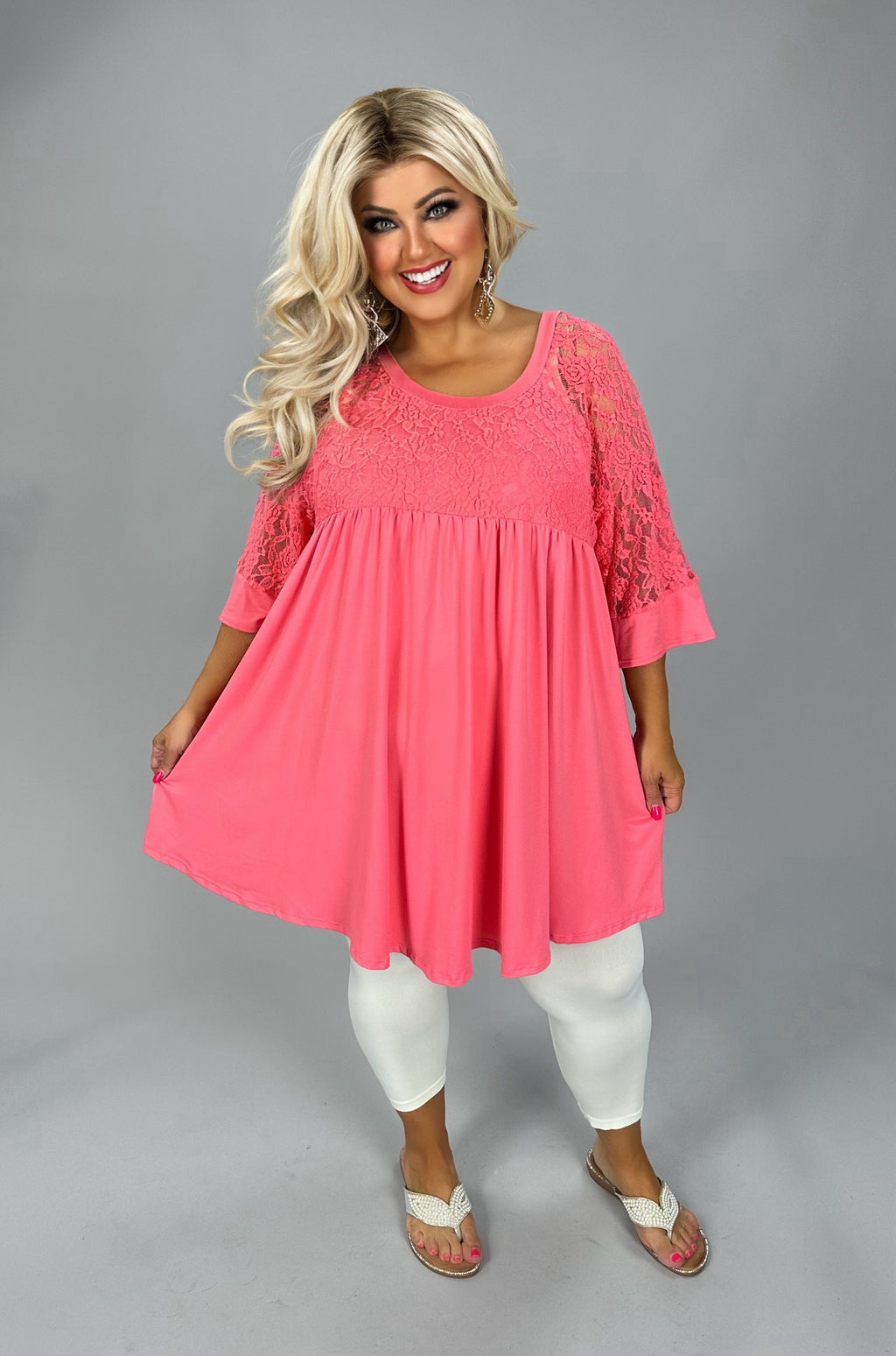 Coral Floral Lace Babydoll Tunic for Women - gallery