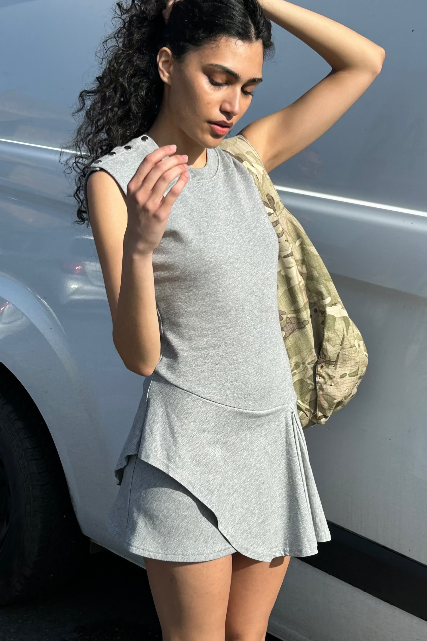 Grey Marl Skort Mini Dress for Women — Hidden Shorts Sporty - gallery