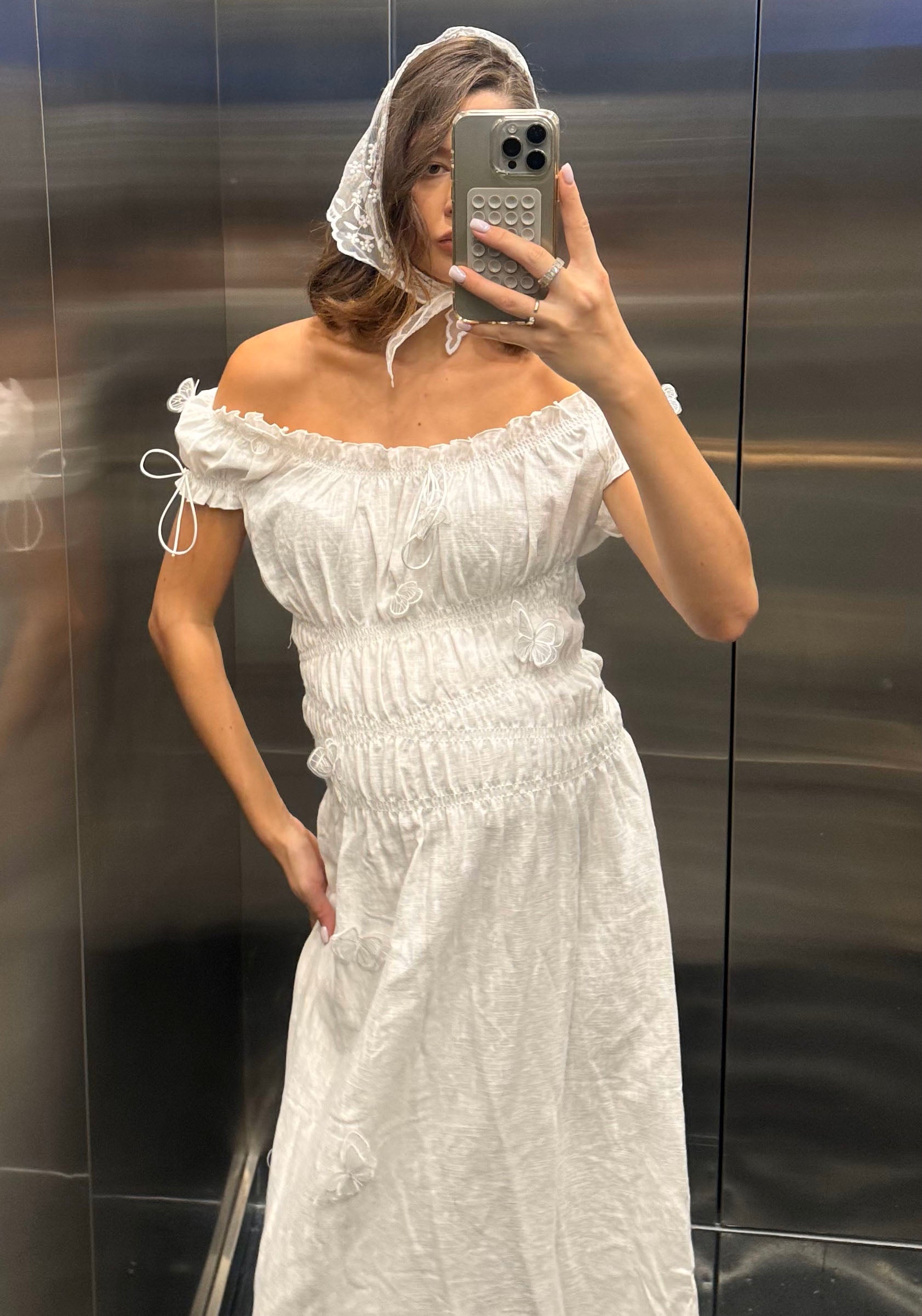 Linen Dress With Butterfly Applique - gallery