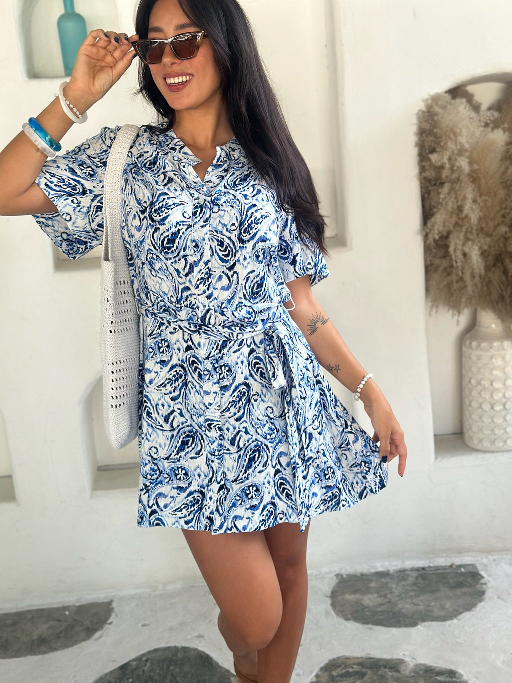 Astrid Button-Through Linen Dress — Paisley Print for Women - gallery