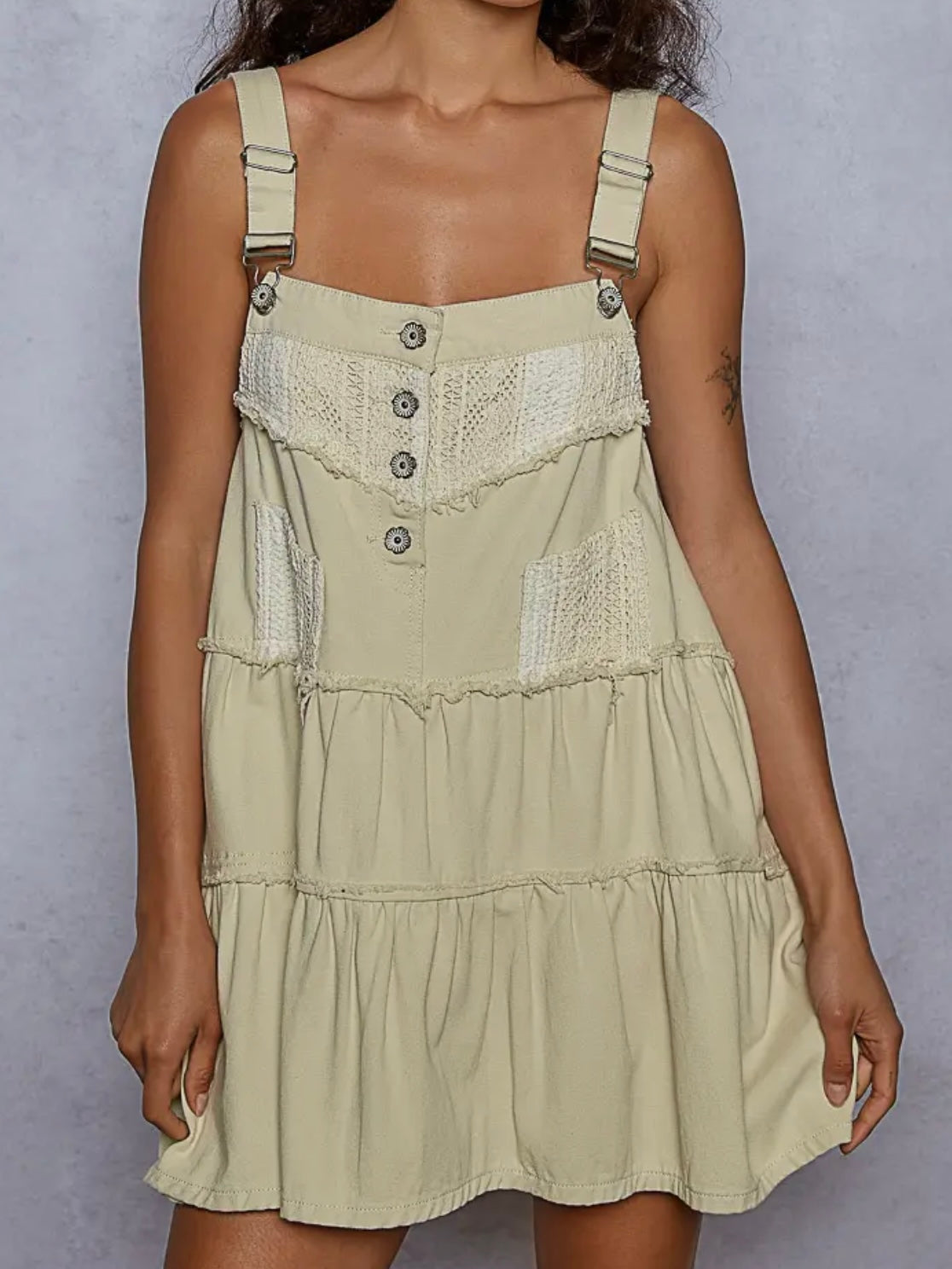 Beige Lace Patchwork Overall Mini Dress for Women