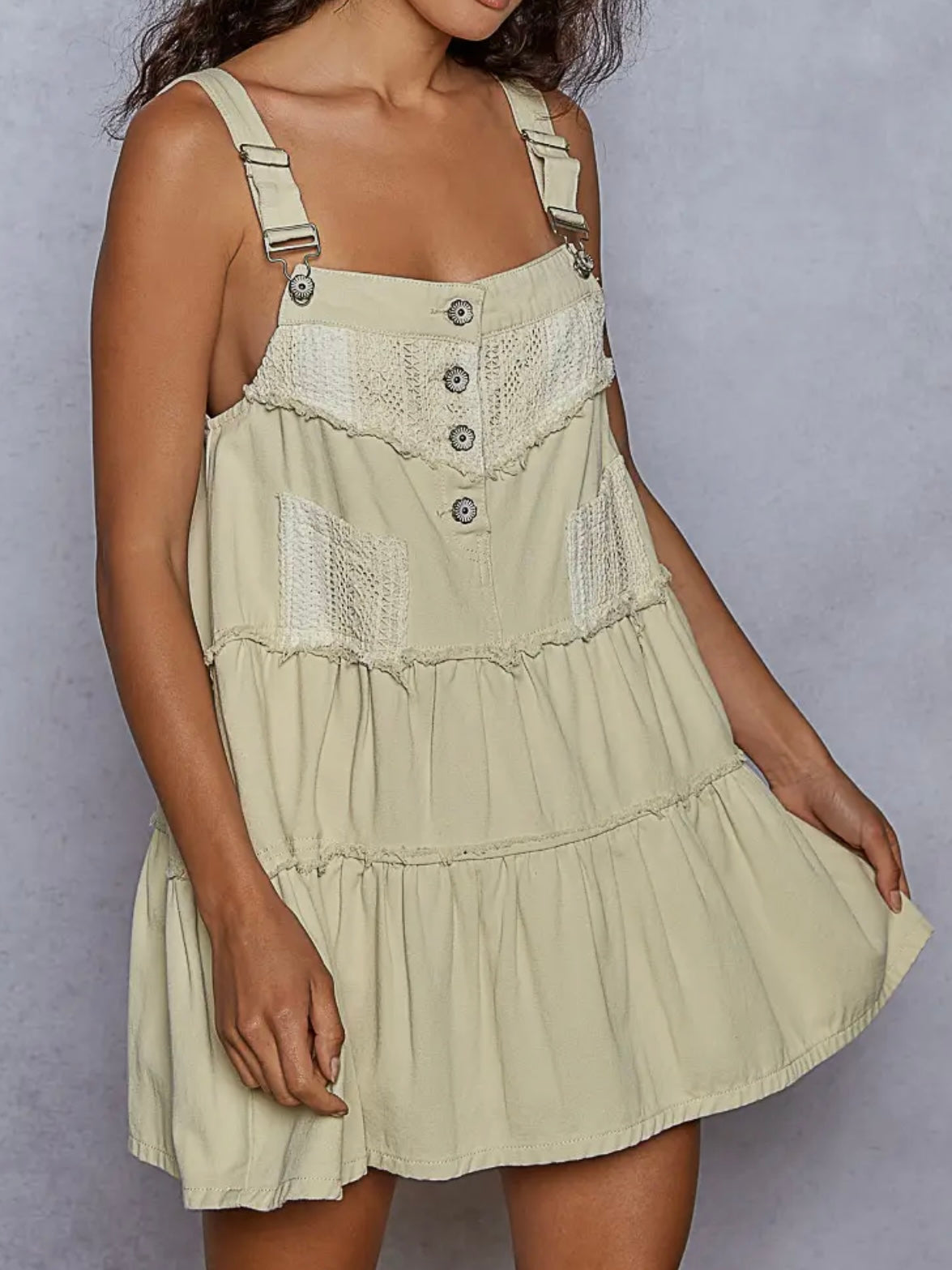 Beige Lace Patchwork Overall Mini Dress for Women - gallery
