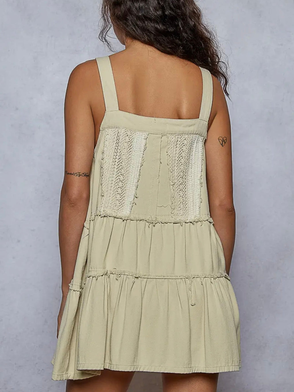 Beige Lace Patchwork Overall Mini Dress for Women - gallery