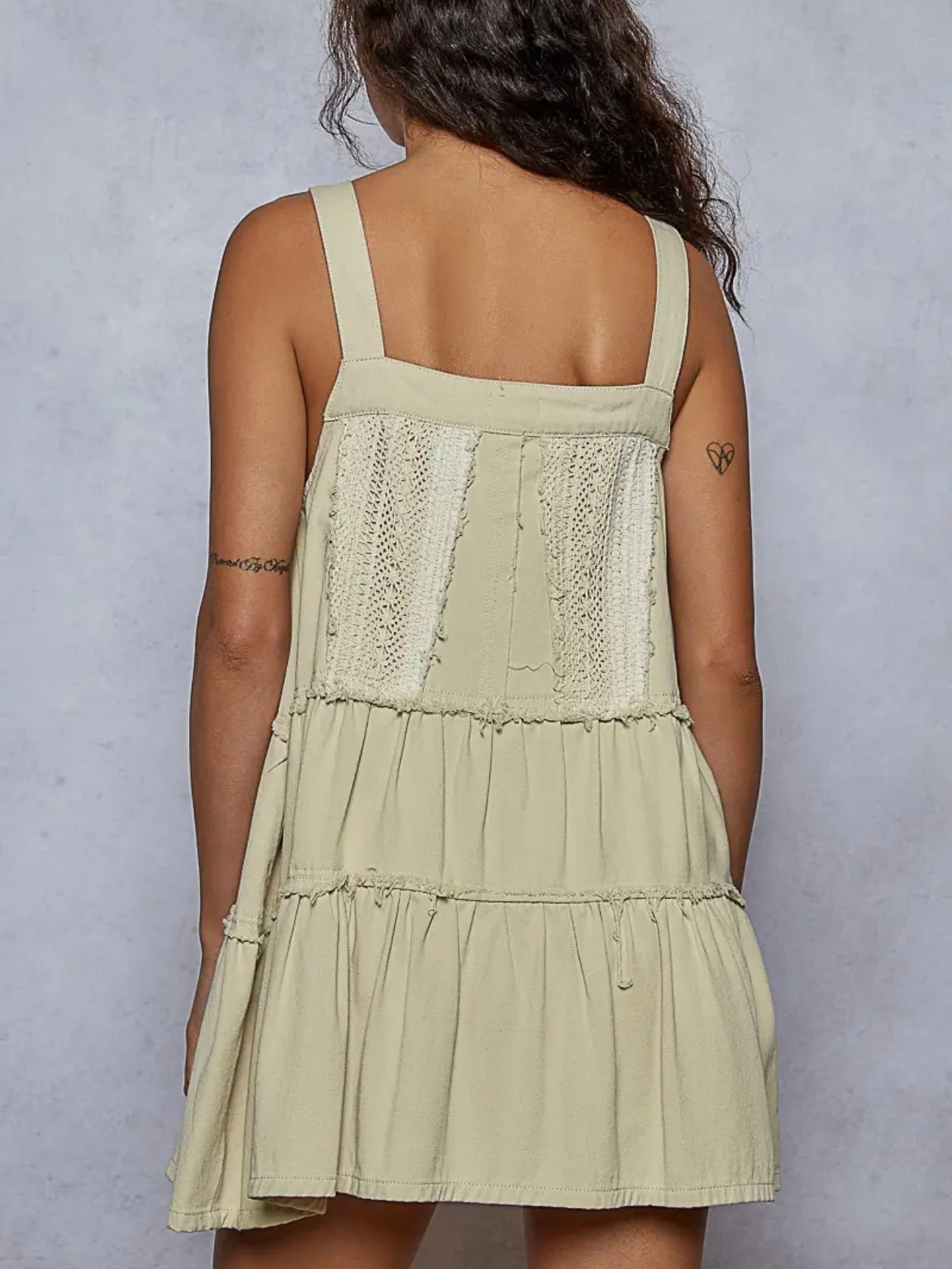 Beige Lace Patchwork Overall Mini Dress for Women - gallery