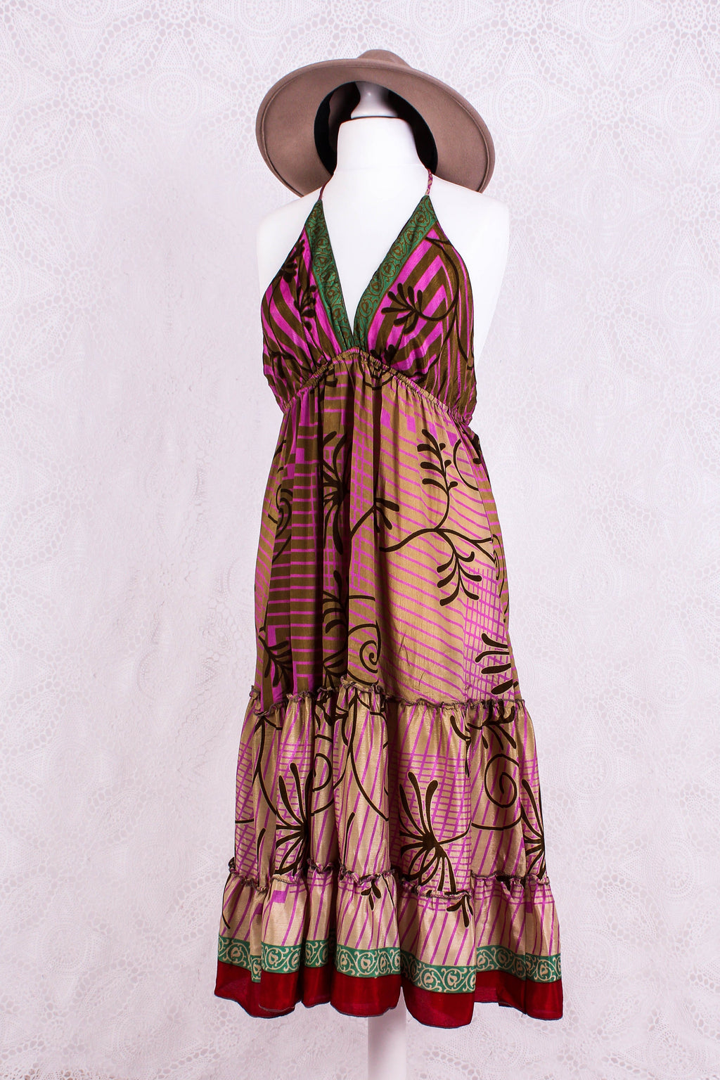 Cherry Mini Halter Dress in Peanut & Mauve Floral