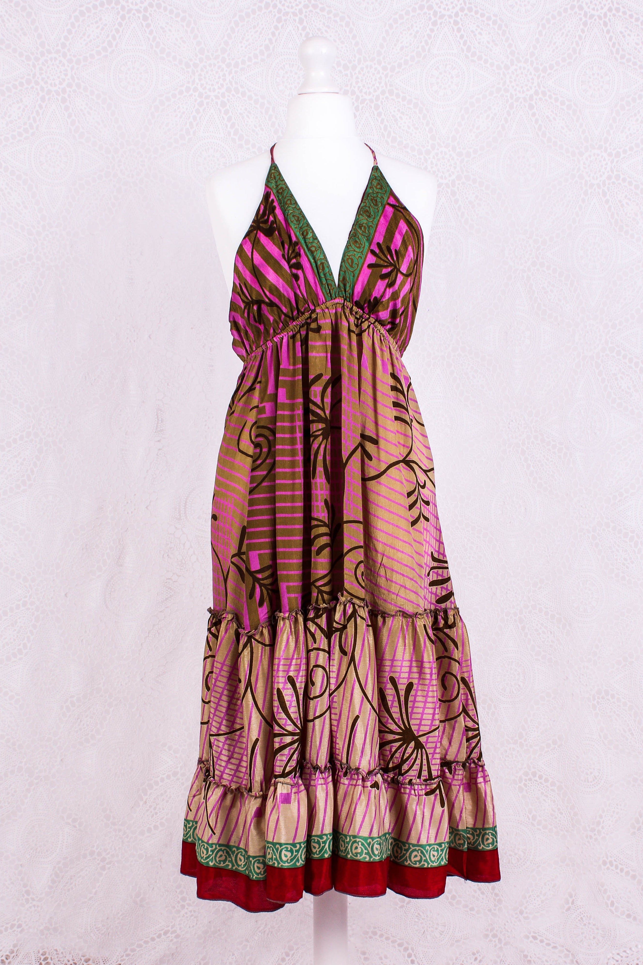 Cherry Mini Halter Dress in Peanut & Mauve Floral - gallery