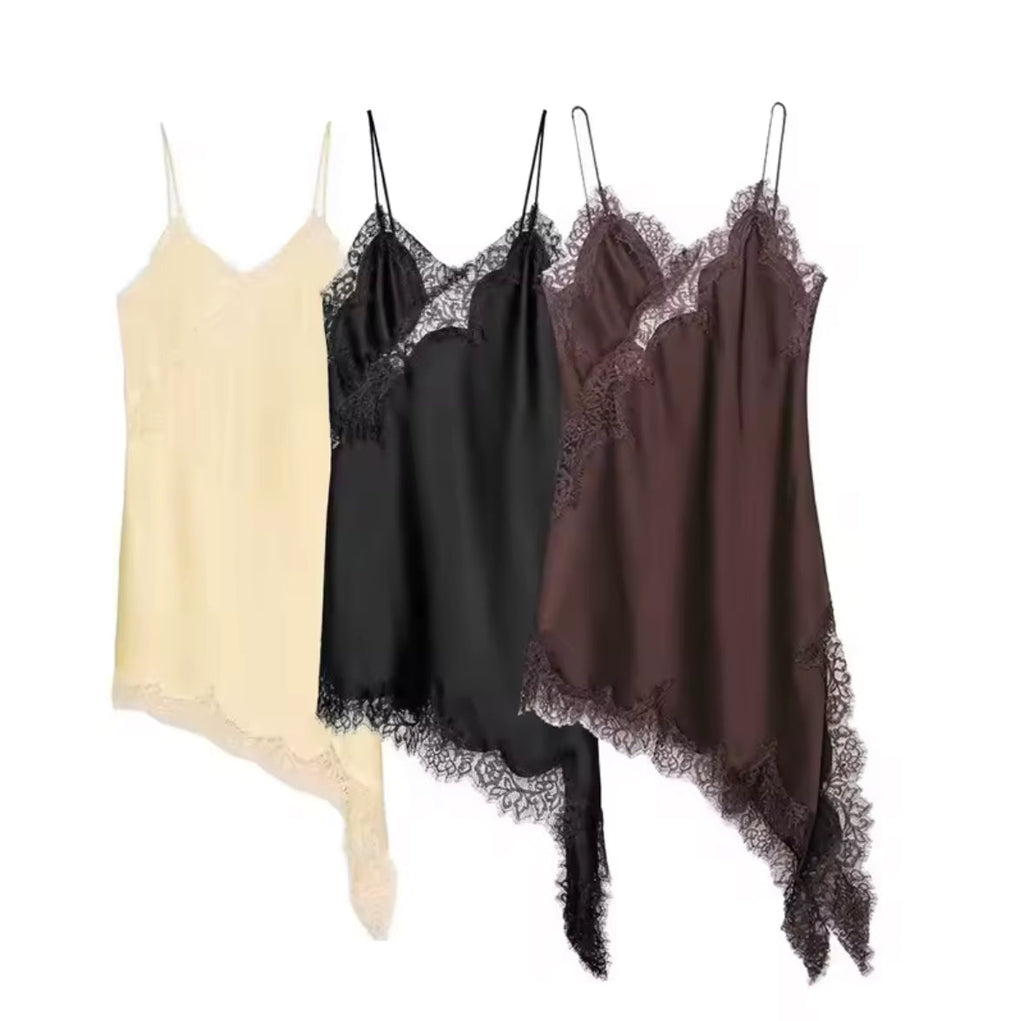 Asymmetric Satin Lace Slip Dress for Women - gallery