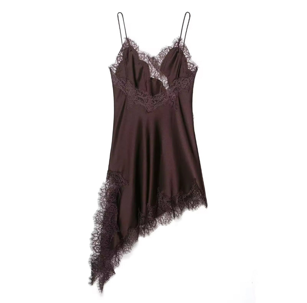 Asymmetric Satin Lace Slip Dress for Women - gallery