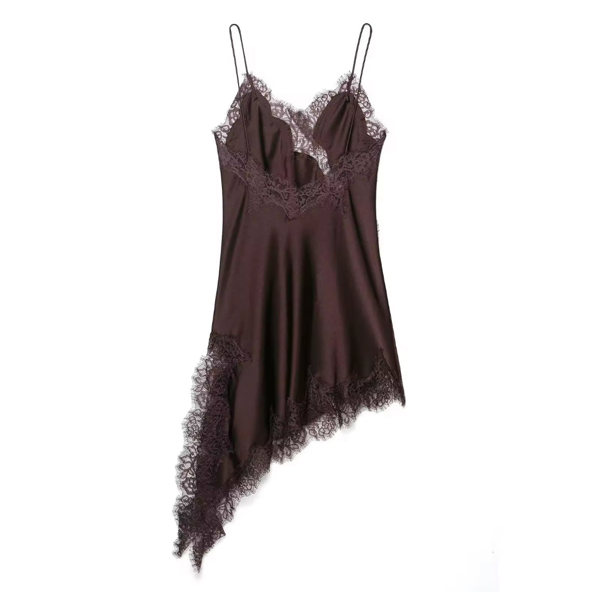 Asymmetric Satin Lace Slip Dress for Women - gallery