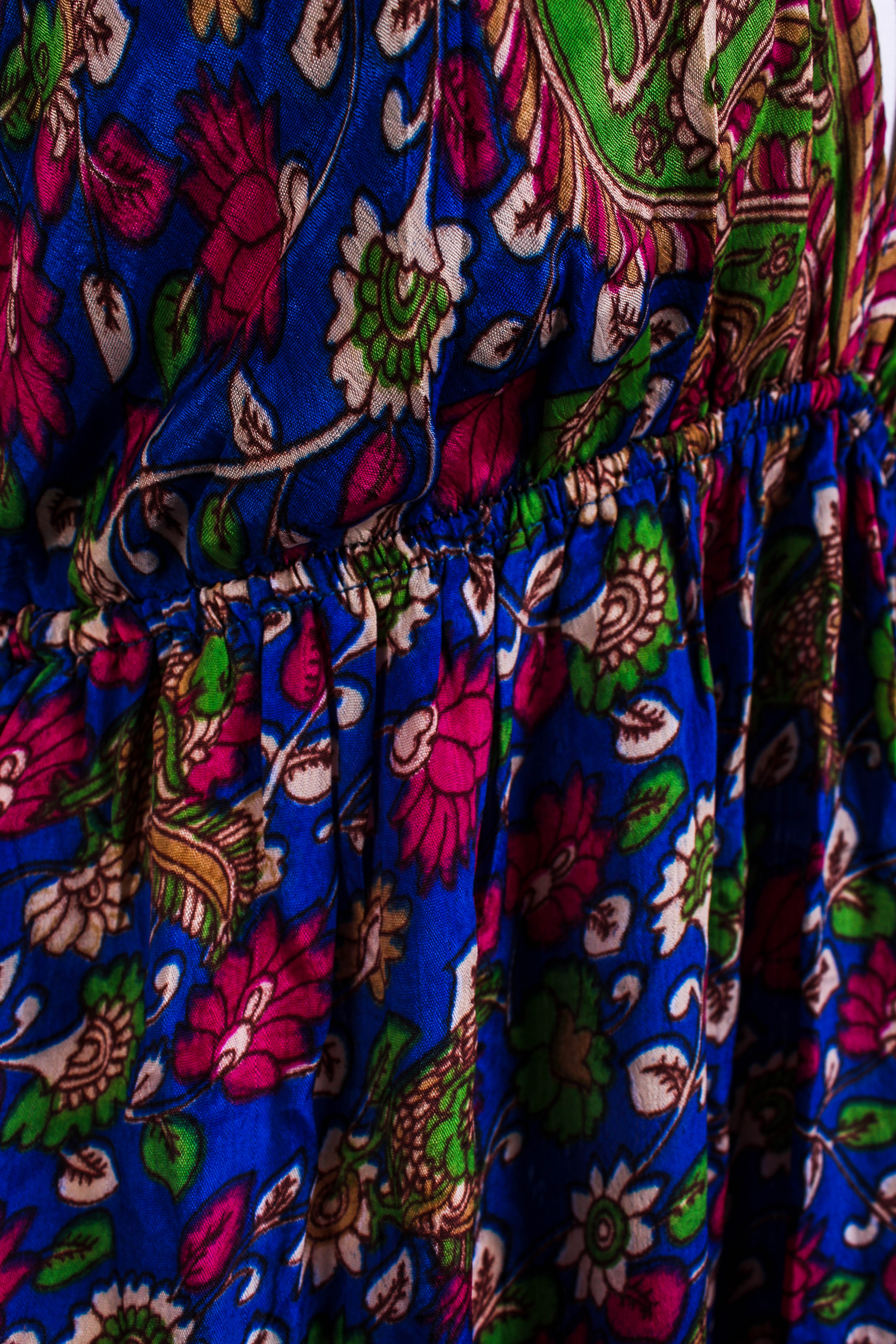 Cherry Mini Halter Dress in Royal Blue Floral Vintage Sari - gallery