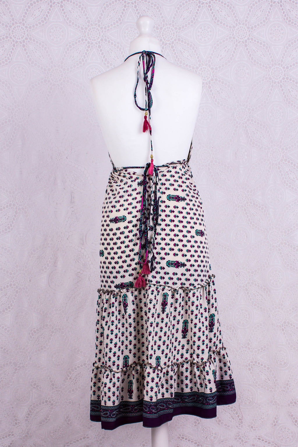 Cherry Mini Halter Dress in Cream, Purple & Pink Floral - gallery