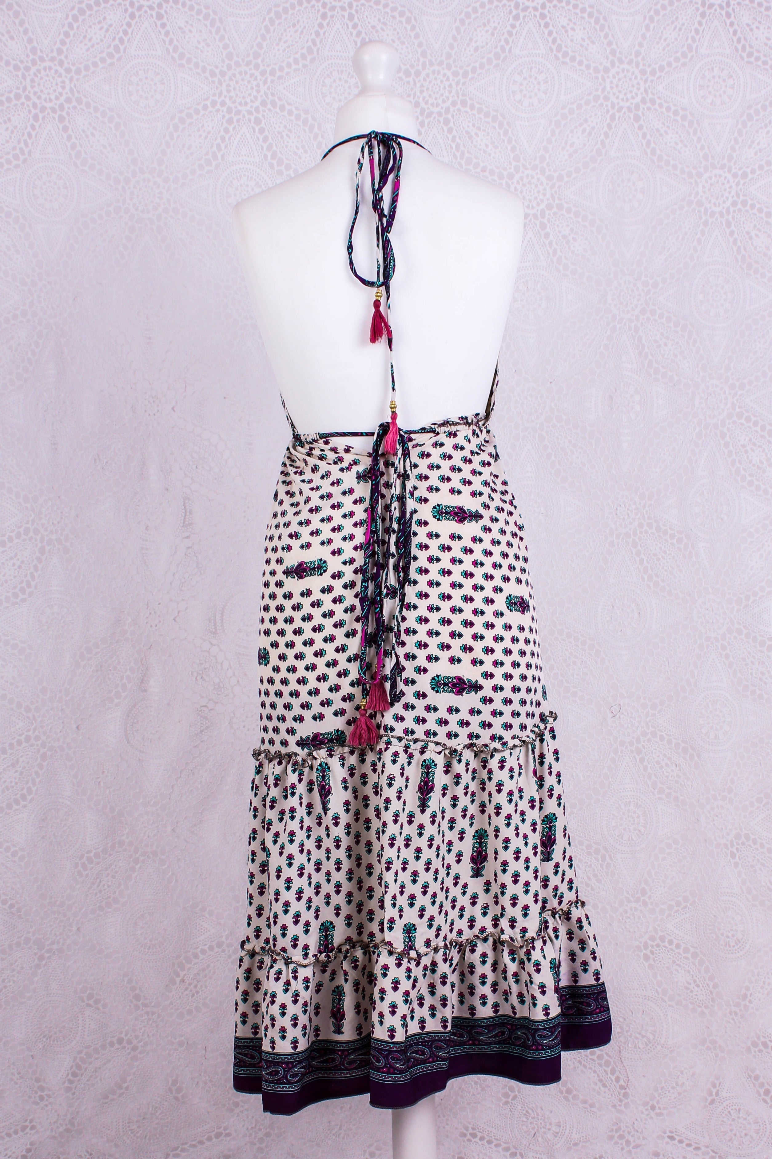 Cherry Mini Halter Dress in Cream, Purple & Pink Floral - gallery