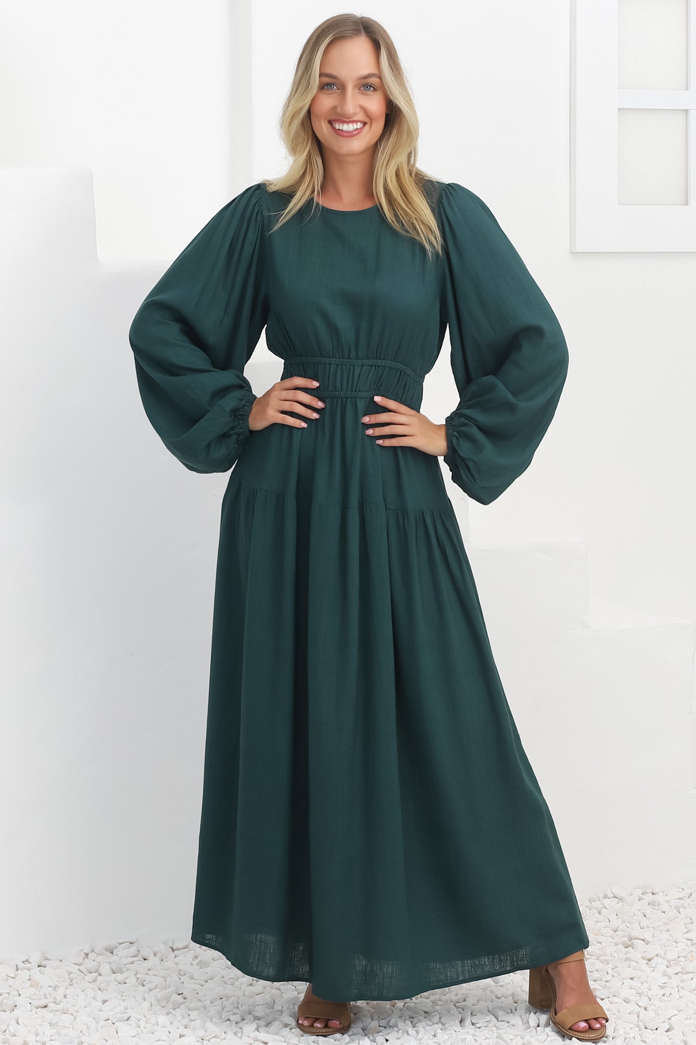 Sheyne Maxi Dress - Long Balloon Sleeve Elasicated Waist A Line Dress in... — gallery