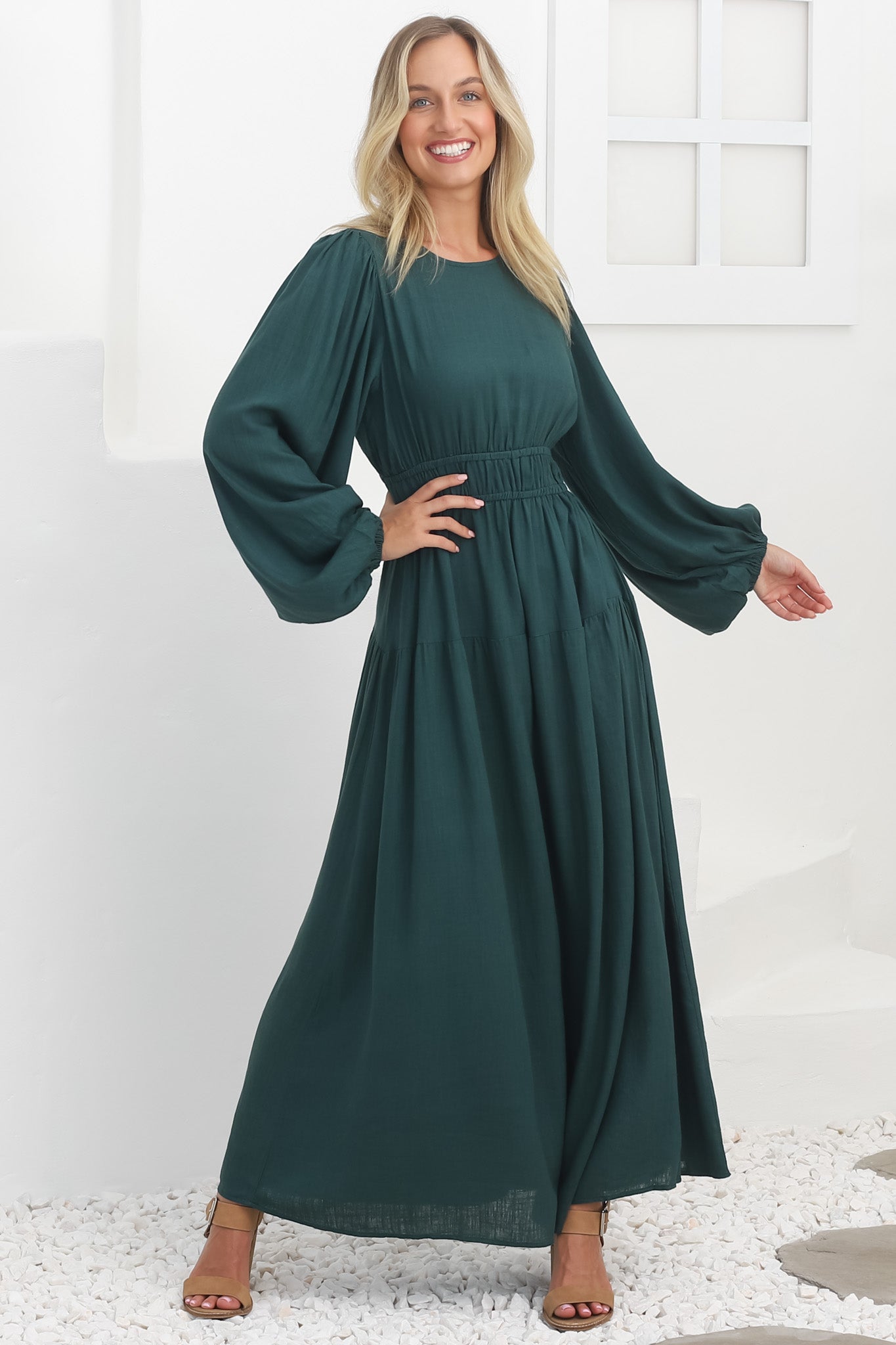 Sheyne Maxi Dress - Long Balloon Sleeve Elasicated Waist A Line Dress in... — gallery