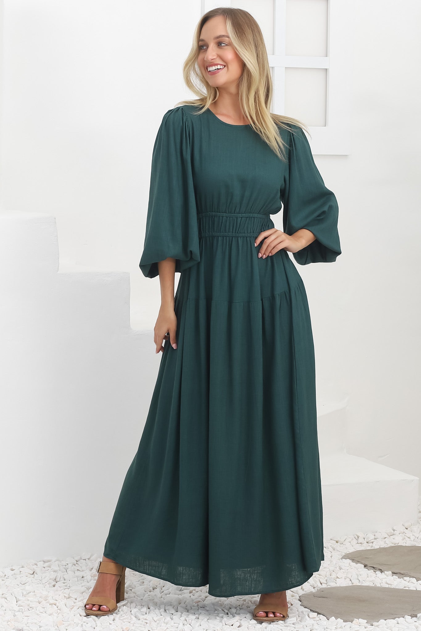 Sheyne Maxi Dress - Long Balloon Sleeve Elasicated Waist A Line Dress in... — gallery