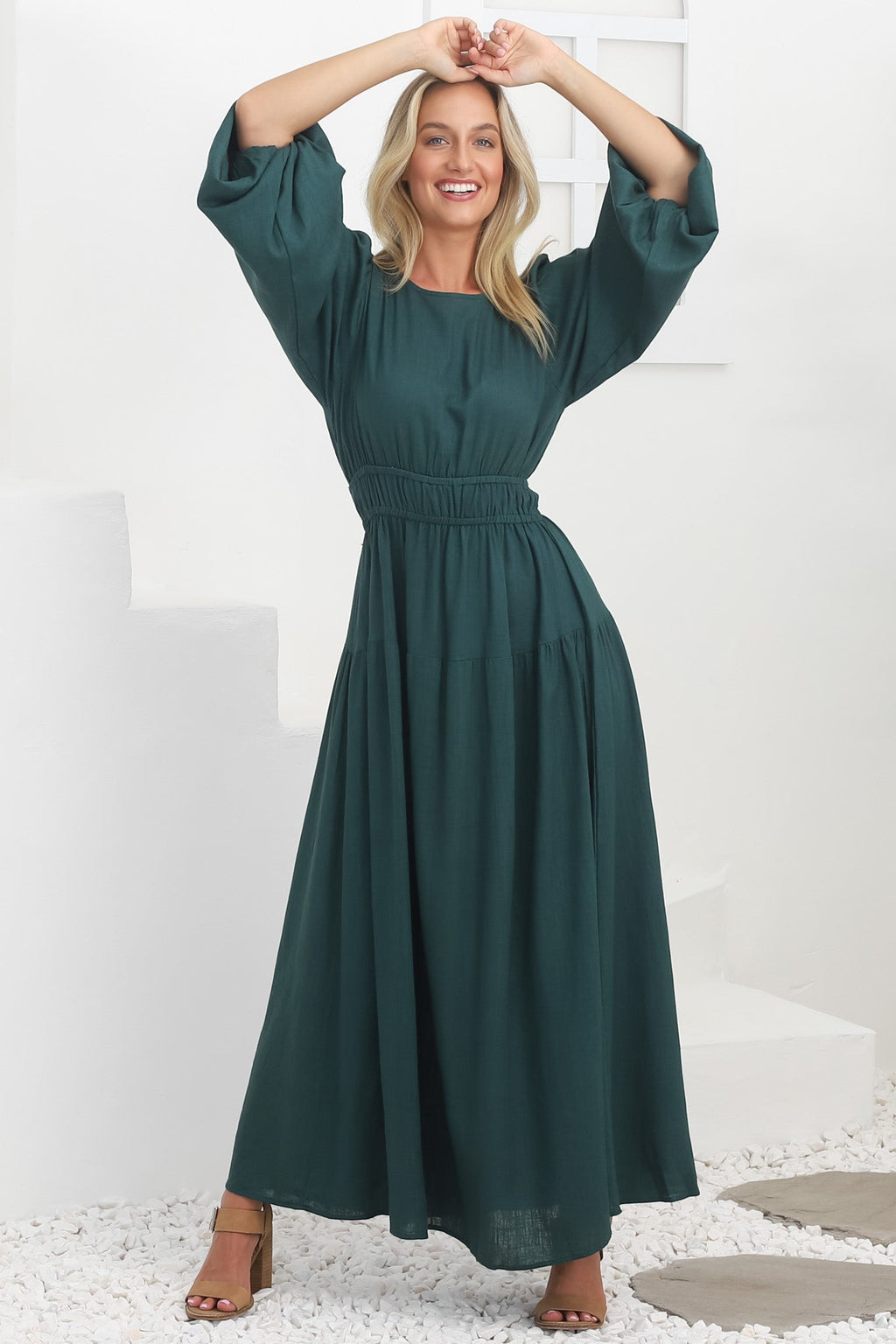 Sheyne Maxi Dress - Long Balloon Sleeve Elasicated Waist A Line Dress in... — gallery