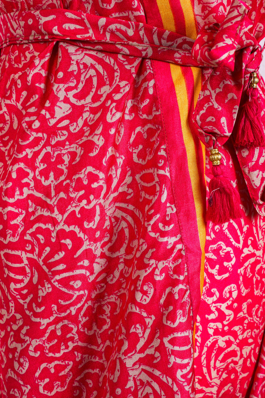Gemini Bell Sleeve Midi Dress — Watermelon Pink Vintage Sari for Women - gallery