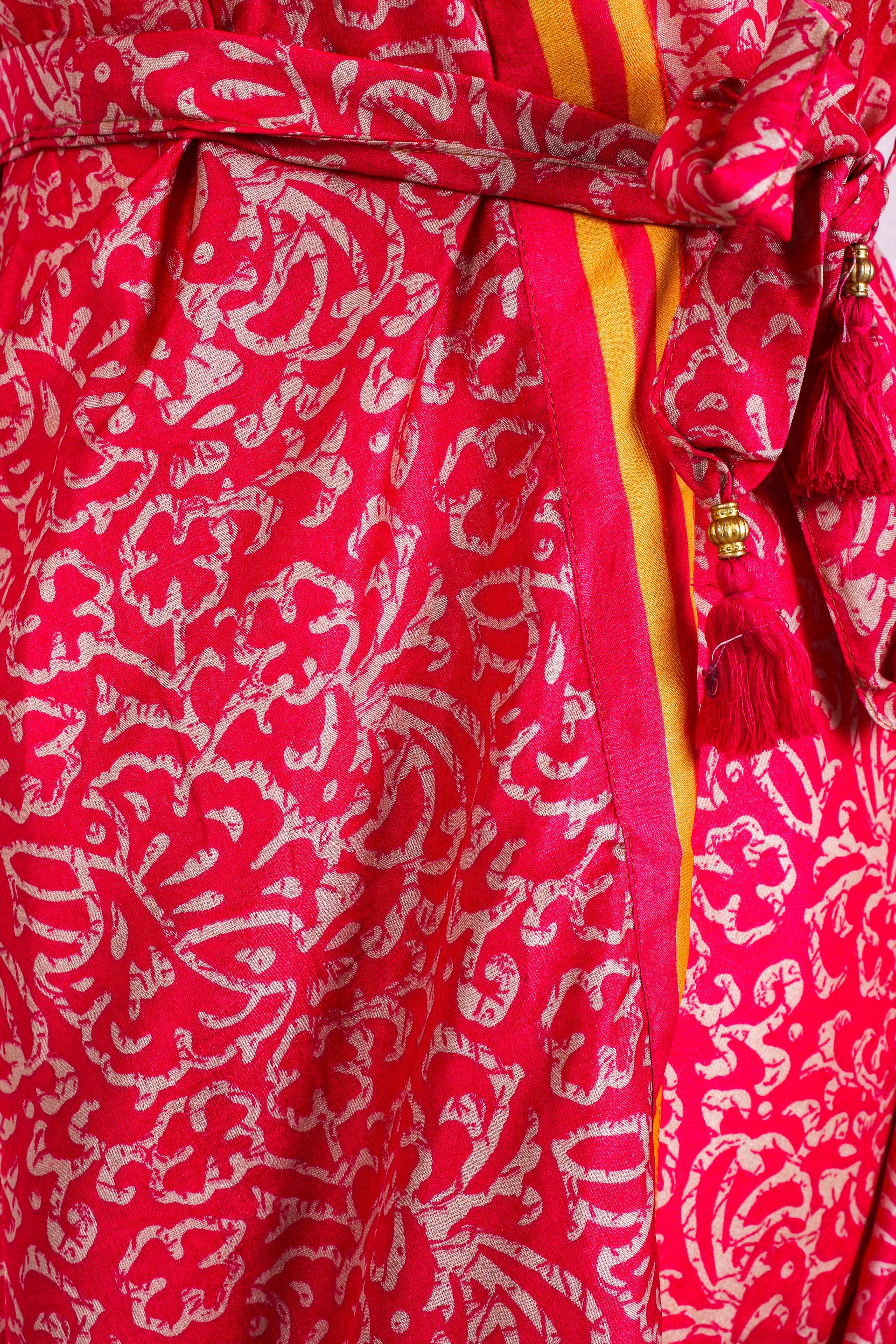 Gemini Bell Sleeve Midi Dress — Watermelon Pink Vintage Sari for Women - gallery