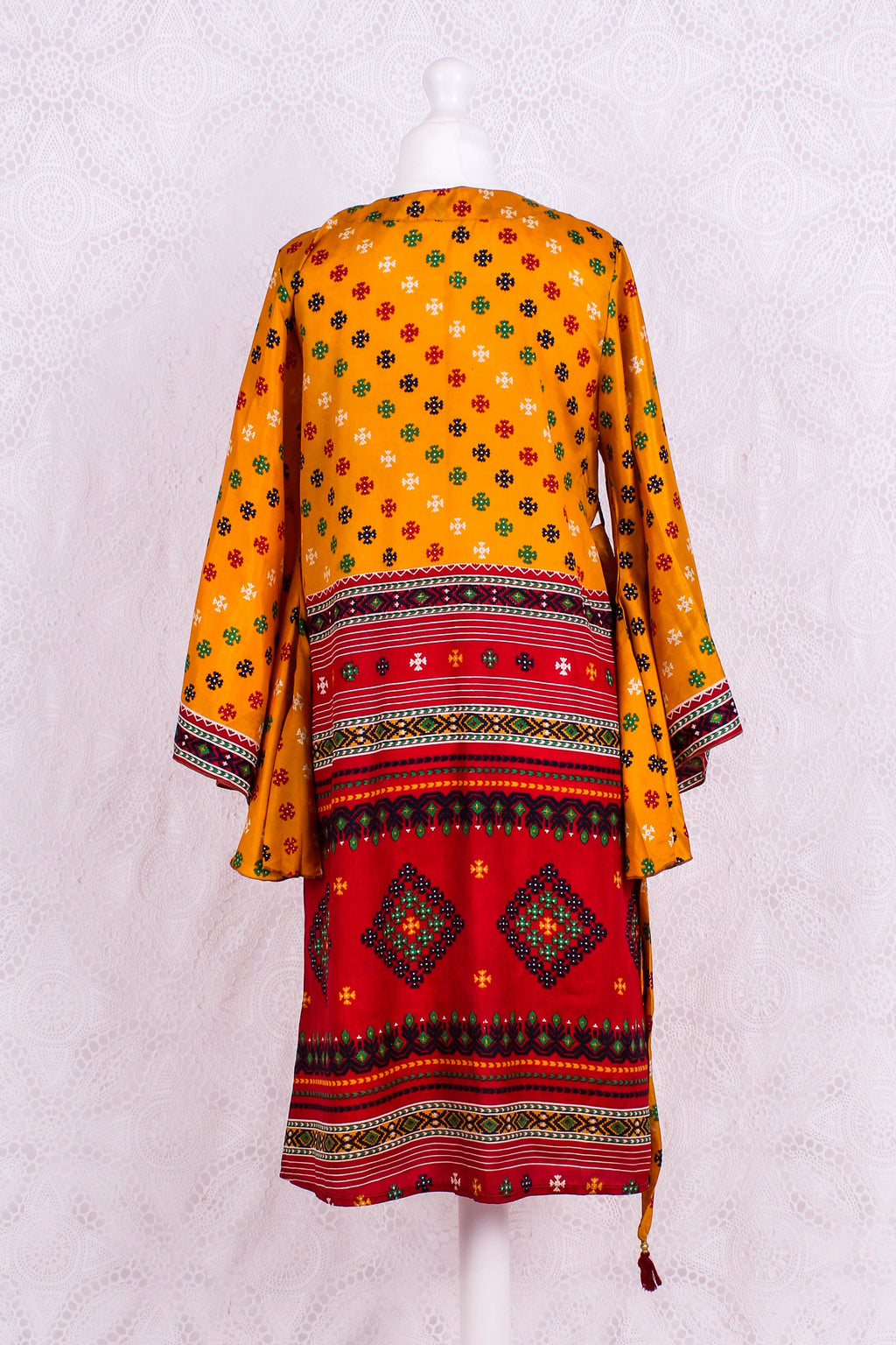 Gemini Bell Sleeve Midi Dress — Marigold Yellow Vintage Sari for Women - gallery