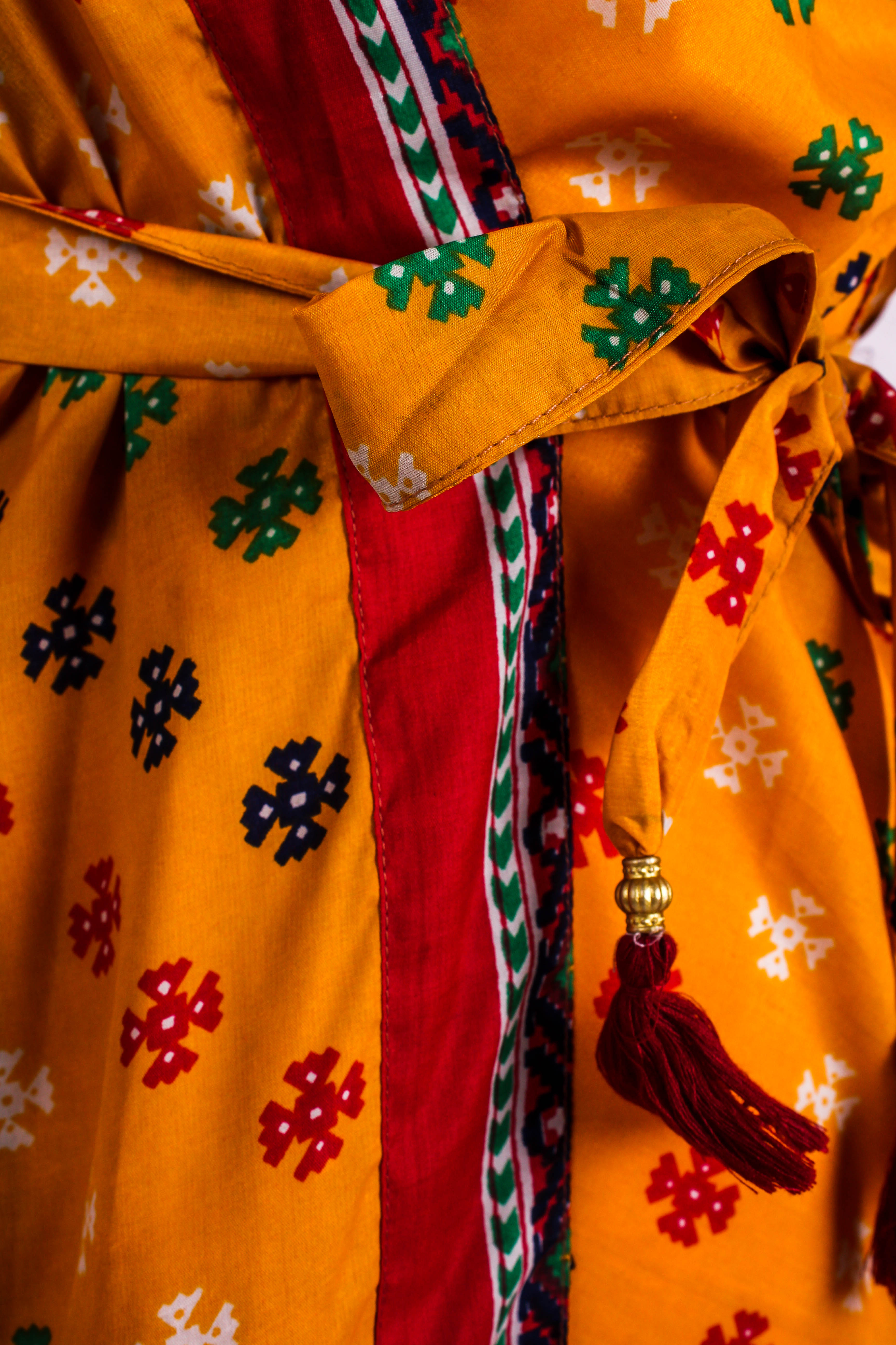 Gemini Bell Sleeve Midi Dress — Marigold Yellow Vintage Sari for Women - gallery