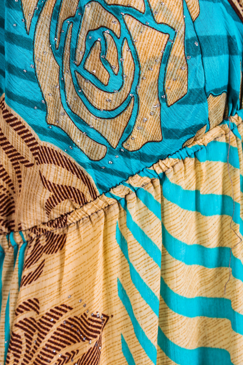 Cherry Mini Halter Dress in Turquoise & Gold Vintage Sari - gallery