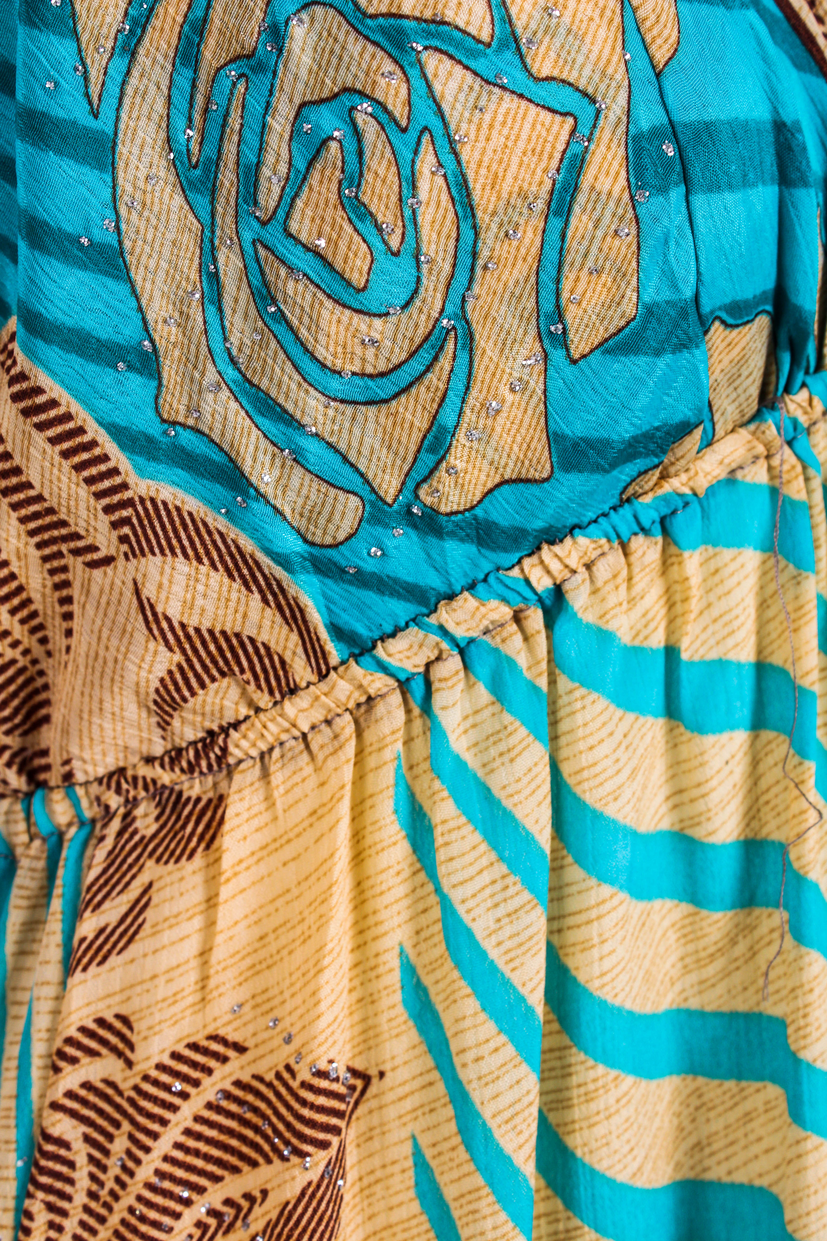 Cherry Mini Halter Dress in Turquoise & Gold Vintage Sari - gallery