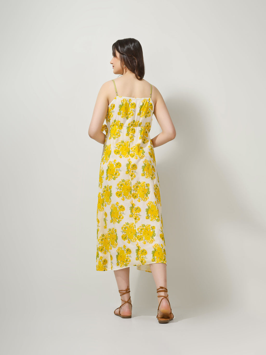 Yellow Printed Strappy Wrap Maxi Dress for Women - gallery