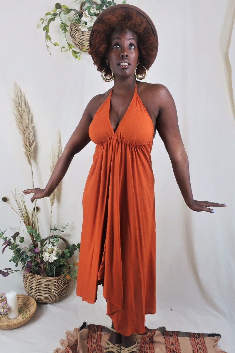 Medusa Midi Halter Dress in Fiery Orange for Women - gallery