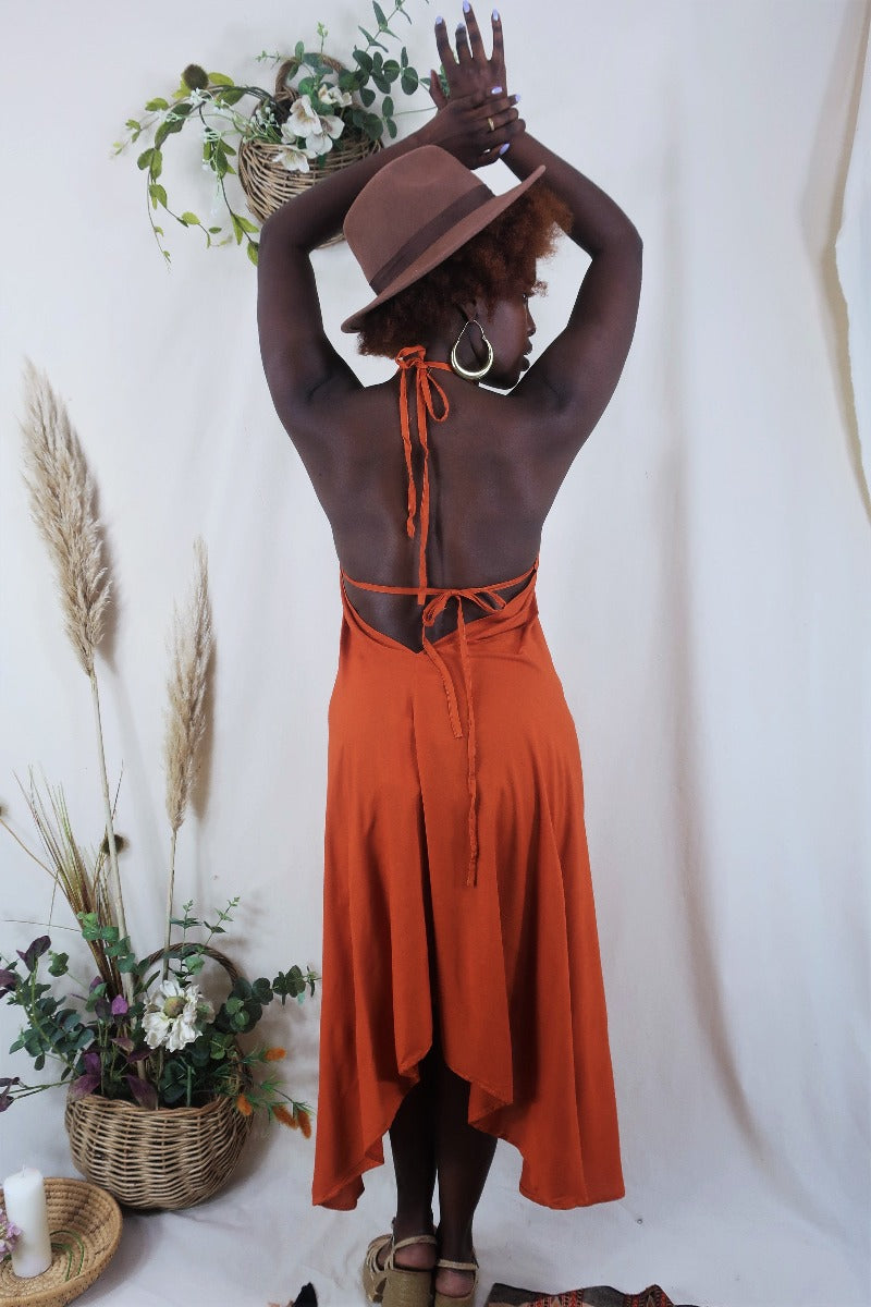 Medusa Midi Halter Dress in Fiery Orange for Women - gallery