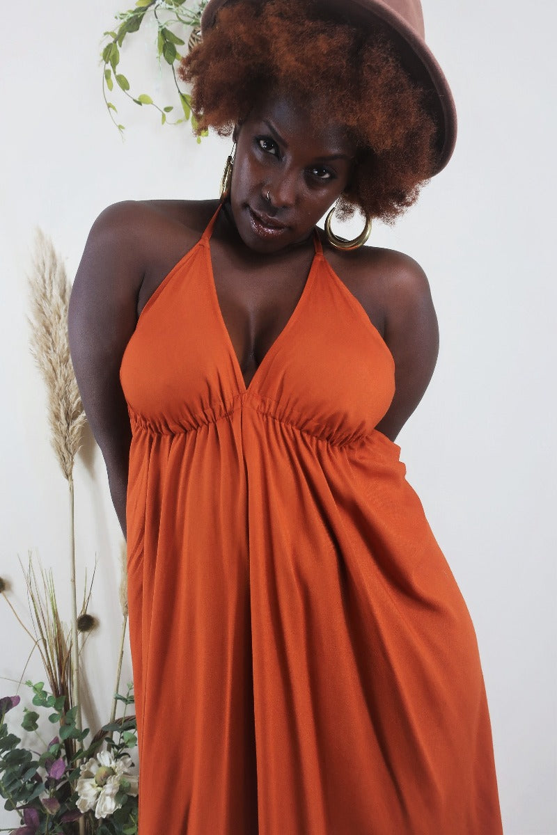 Medusa Midi Halter Dress in Fiery Orange for Women - gallery