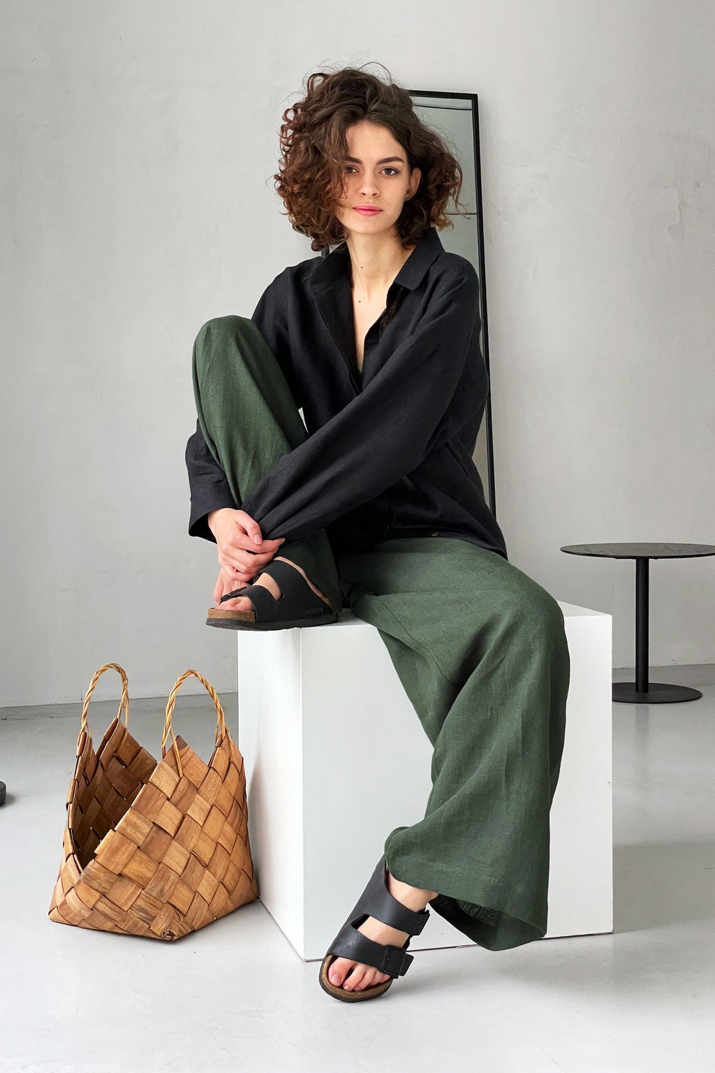 Oversized Linen Shirt Azolla in Black Top for Women - gallery