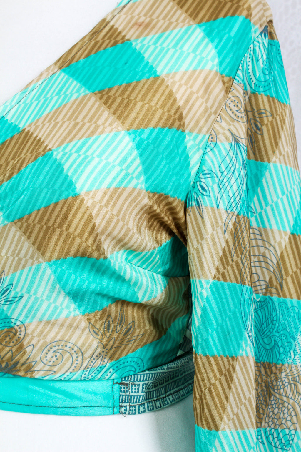 Gemini Wrap Top in Gold & Aqua Blue Vintage Sari for Women - gallery
