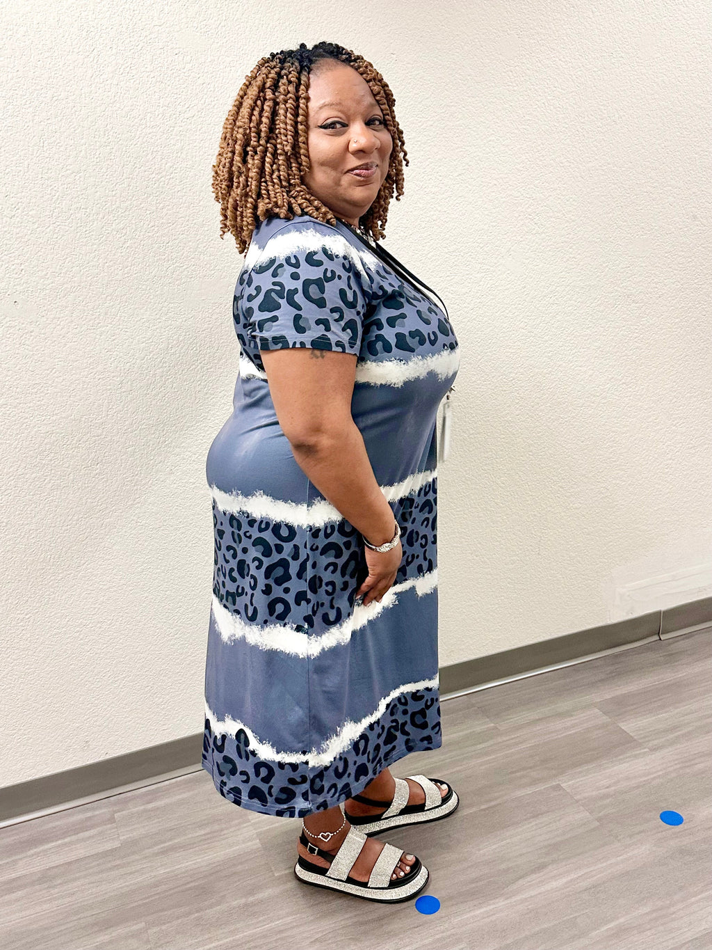 Leopard Color Block V-Neck Short Sleeve Dress for Women - gallery